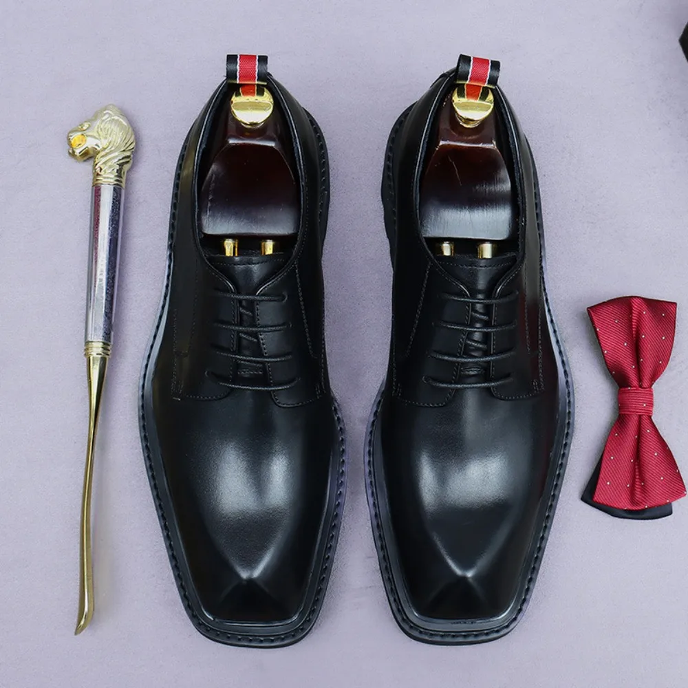 

Men's Big-Size Derby Shoes | Genuine Cowhide, Vintage, Thick-Sole Elevator, Lightweight Business Commuter Leather Shoes