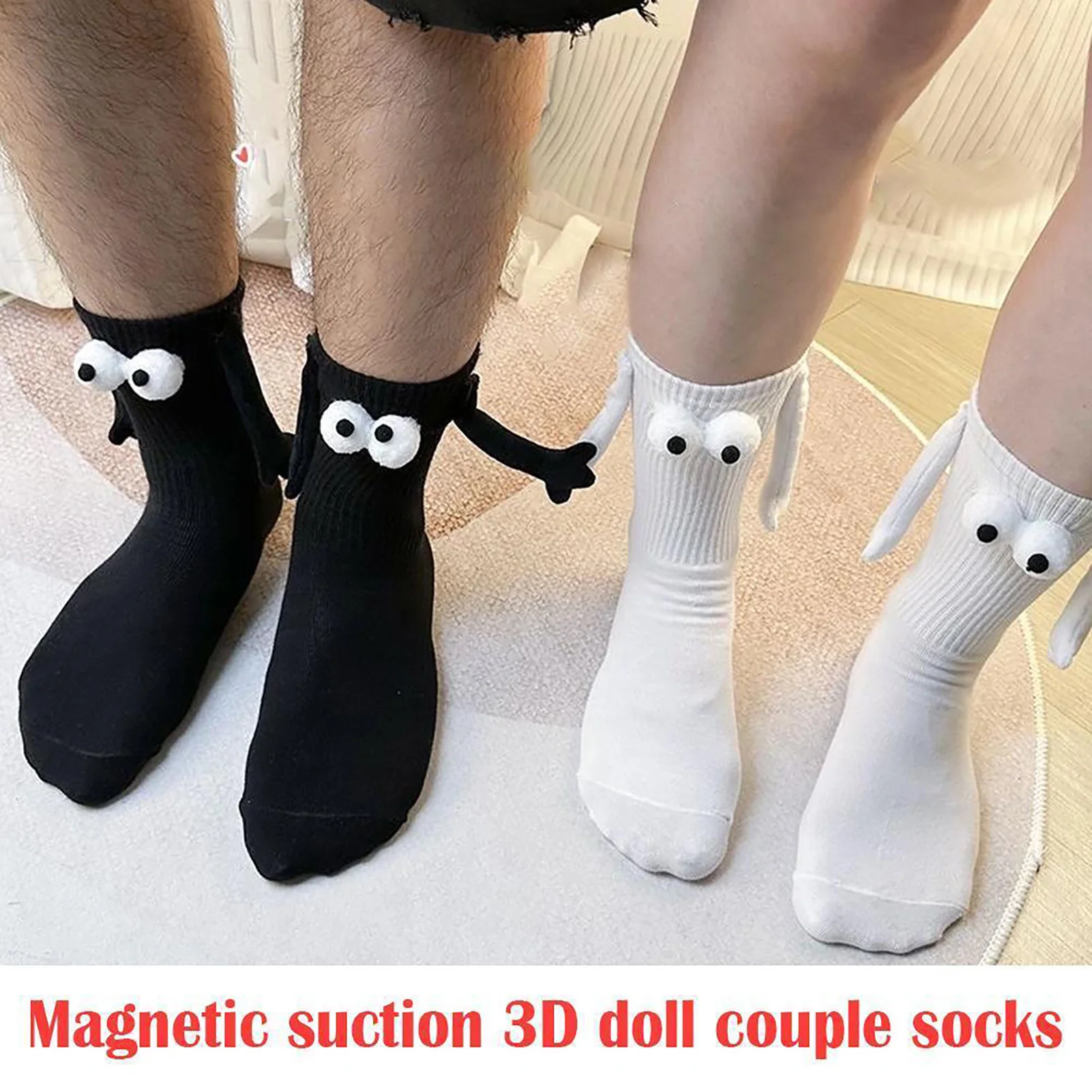 

Magnetic Hand Holding Sock Breathable Mid-Tube Socks Black/White Gifts for Boyfriends and Girlfriends H9