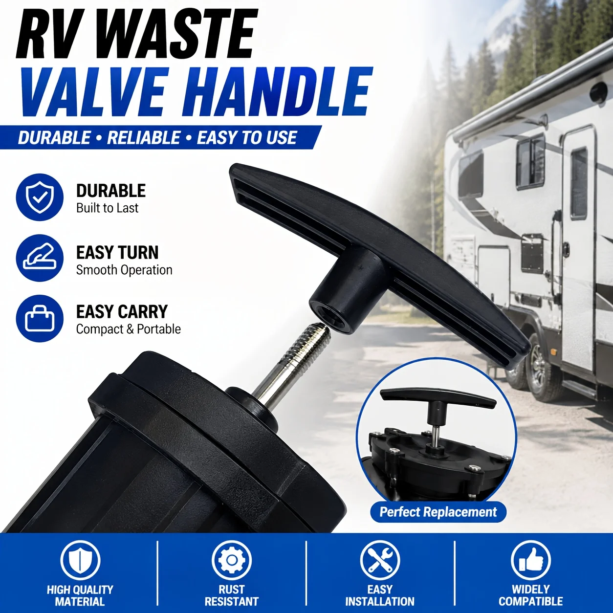 RV Camper Waste Valve Pull Handle Sewer Drain Handle For 3