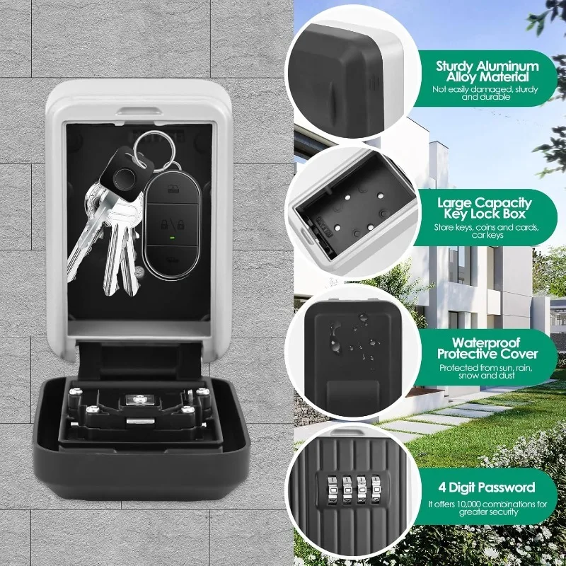 Key Lock Box Wall-Mount Secret Code Security Safe Secret Organizer Box No Key Home Office Weatherproof Safe Key Keeper