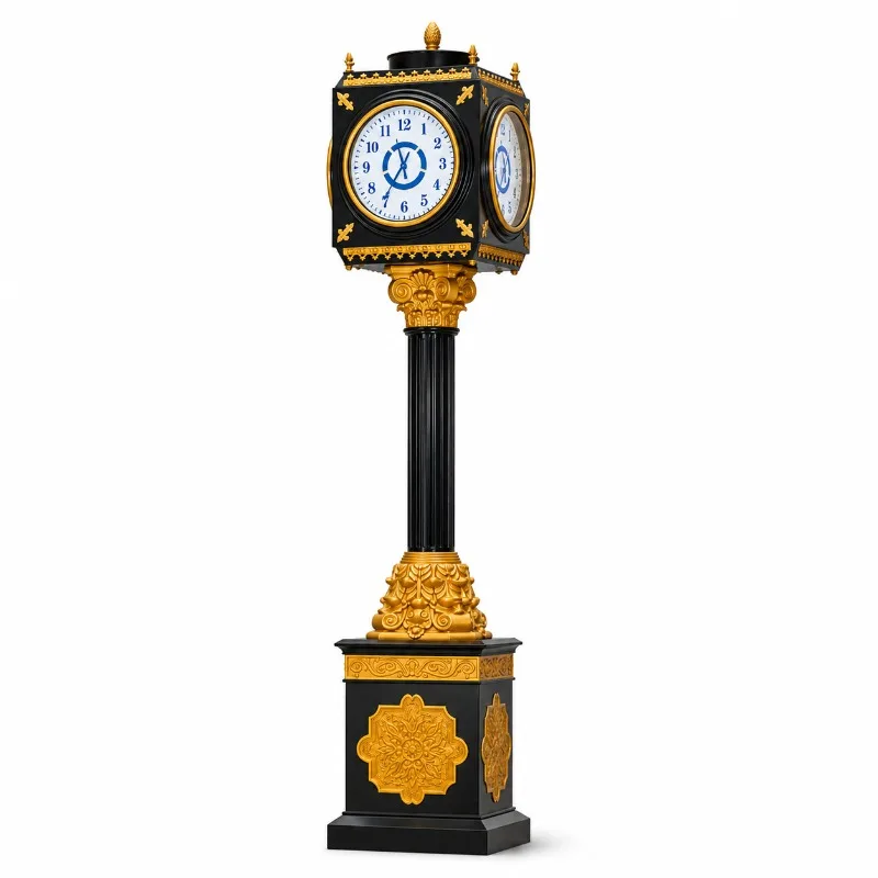 Retro outdoor landscape clock Black gold column type luminous street Park Community square Large clock