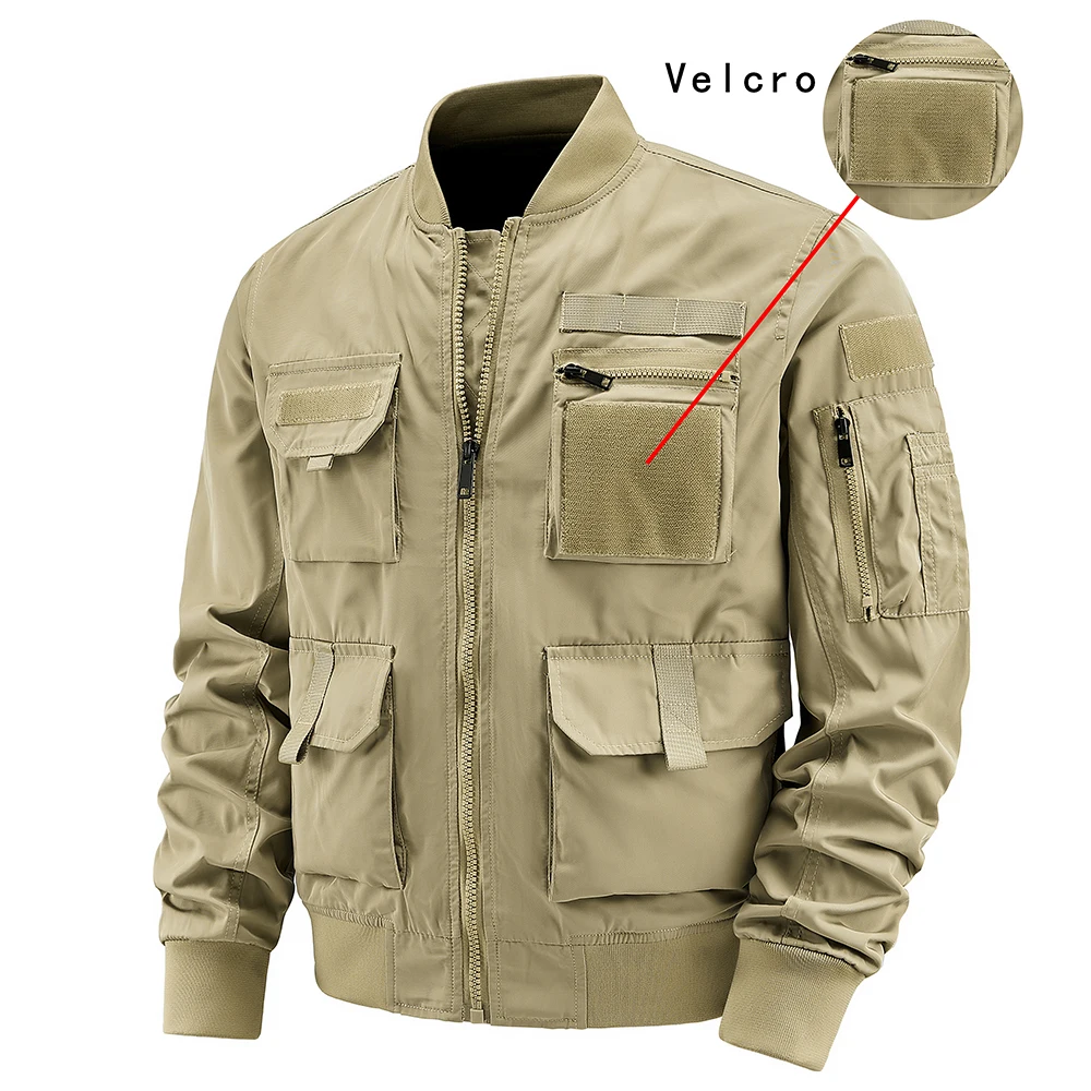 

Spring and Autumn New Men's Jacket Solid Color Multi-Pocket Zipper Jacket Fashion Simple Casual Versatile Mening's Clothing
