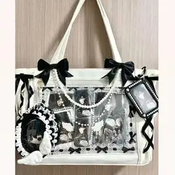 PU Ribbons Japanese Y2K Ita Handbags Transparent Pockets Lolita Pain Bags Large Capacity Harajuku Shoulder Bags Kawaii Bags Girl