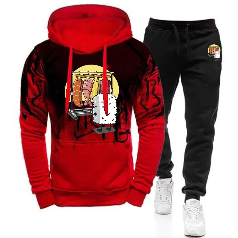Uomo 2025 Primavera e Autunno Divertente Armadio Sushi Logo Stampa Stile semplice Sfumatura di colore Con coulisse Felpe con cappuccio Pantaloni Tute