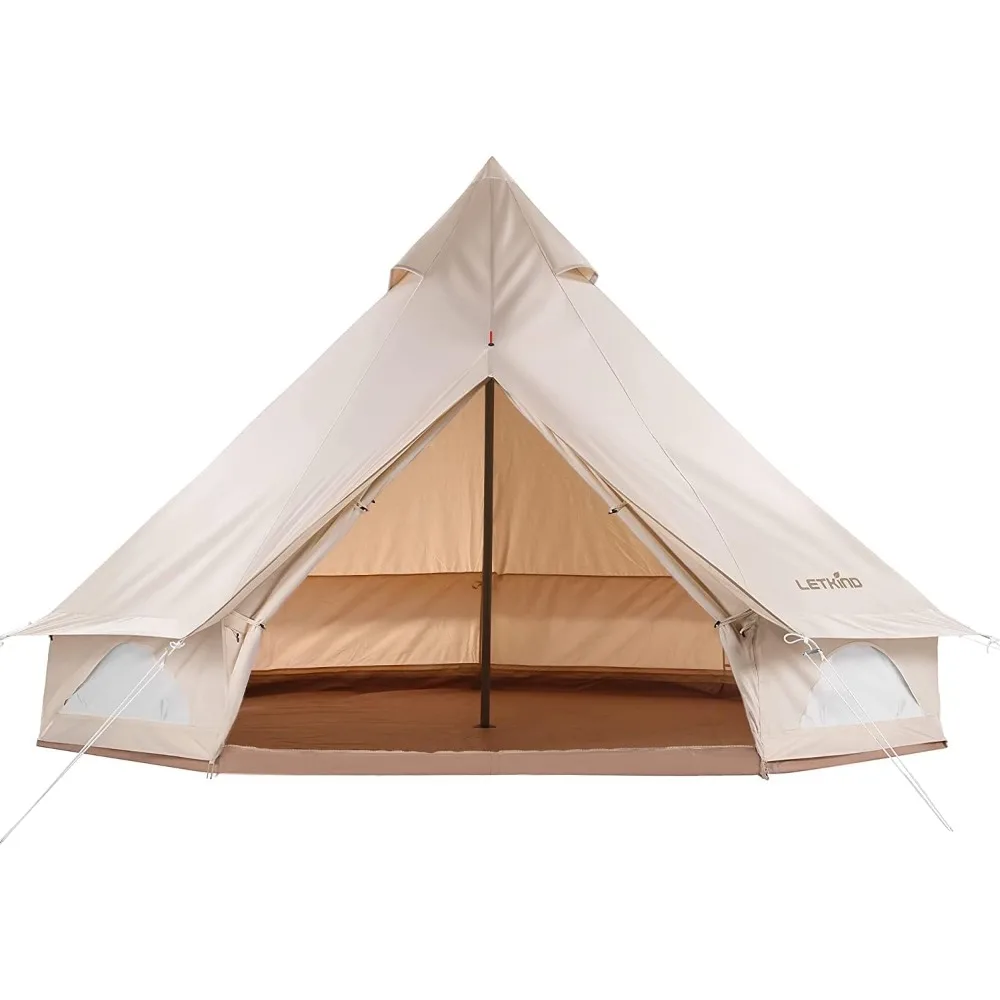 

Canvas Bell Tent Yurt with Stove Jack, 4 Season Waterproof Camping Tent 4/6 Person Luxury Outdoor Glamping Tent for Camping
