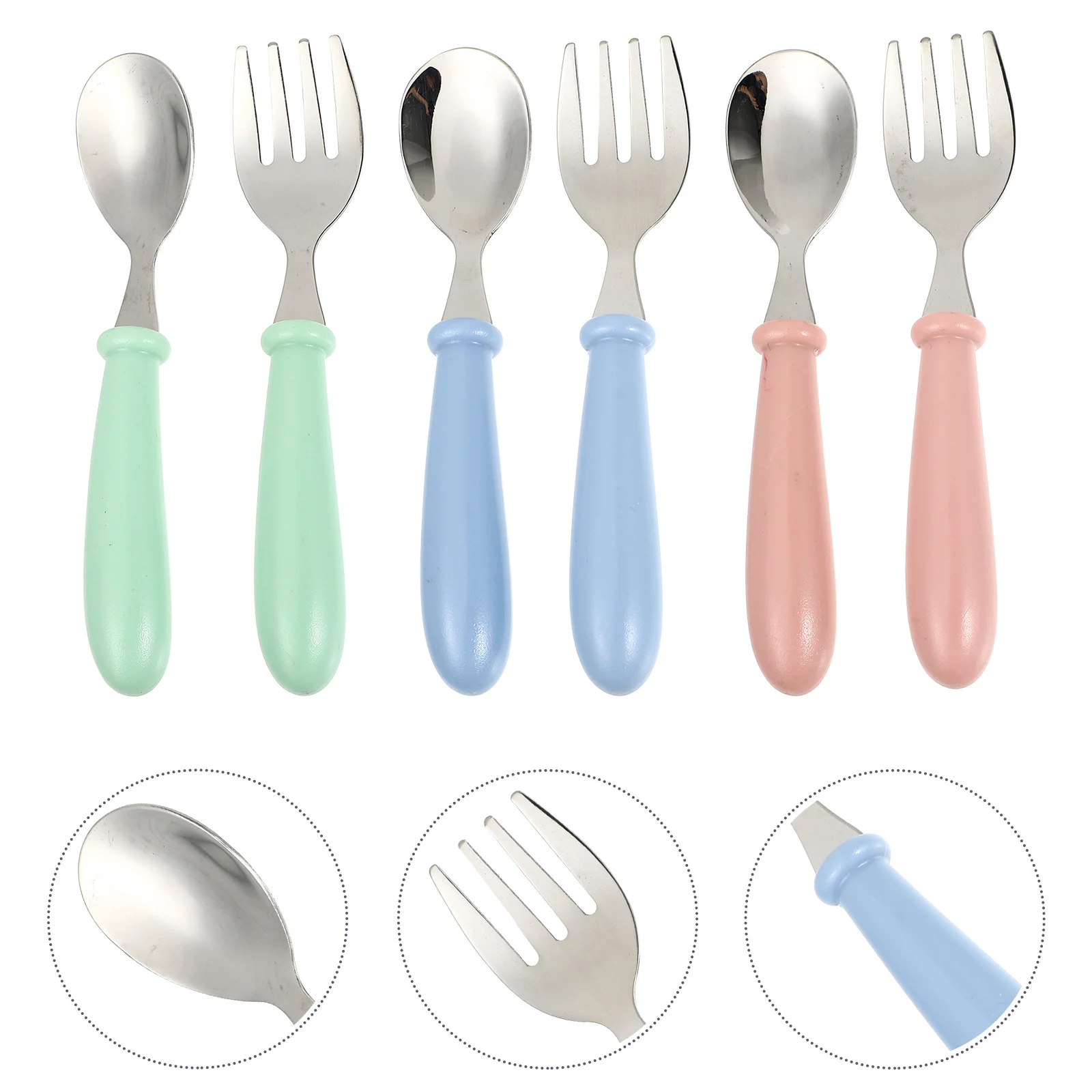 

6pcs Children'S Spoon Fork Set Stainless Steel Baby Feeding Tableware Colorful Portable Fruit Puree Utensils For Infants Kids