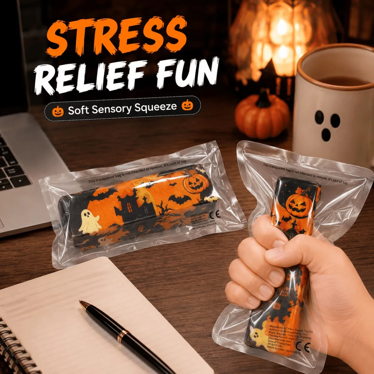 Halloween Butter Scented Squishy Novelty Squeeze Toy, Slow Rising Hand Sensory Stress Relief Fidget for Desk Decor, Party Gifts