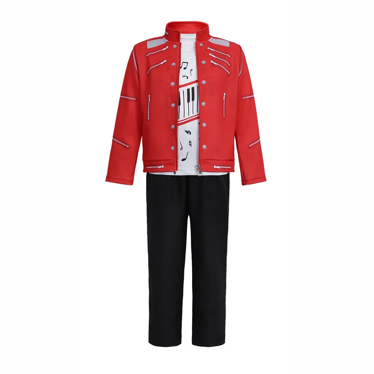 Ensemble de costume 3 pièces Kid King of Pop MJ Cosplay, veste rouge, t-shirt, pantalon noir, jeu de rôle pour garçon, tenue de scène emblématique de Michael