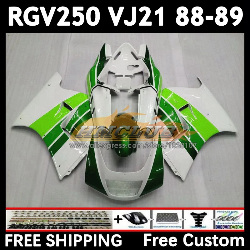 Body Kit For SUZUKI white green SAPC VJ21 RGV250 88 89 18No.153 RGVT250 VJ 21 RGV-250 RGVT RGV 250 CC 1988 1989 Full Fairing Set