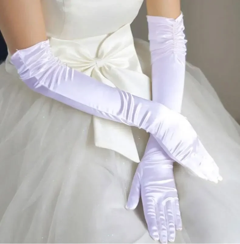 Blanc ivoire rouge noir mariage fleur filles Communion concours Costume longs gants en Satin gants de mariée