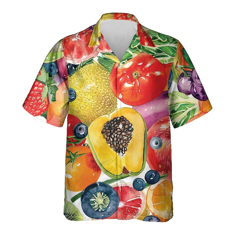 Fruitliefhebbers Hawaii Shirt Voor Mannen Kleding Vers Fruit Casual Button Down Unisex Luau Strand Shirts Watermeloen Cherry Citroen Tops