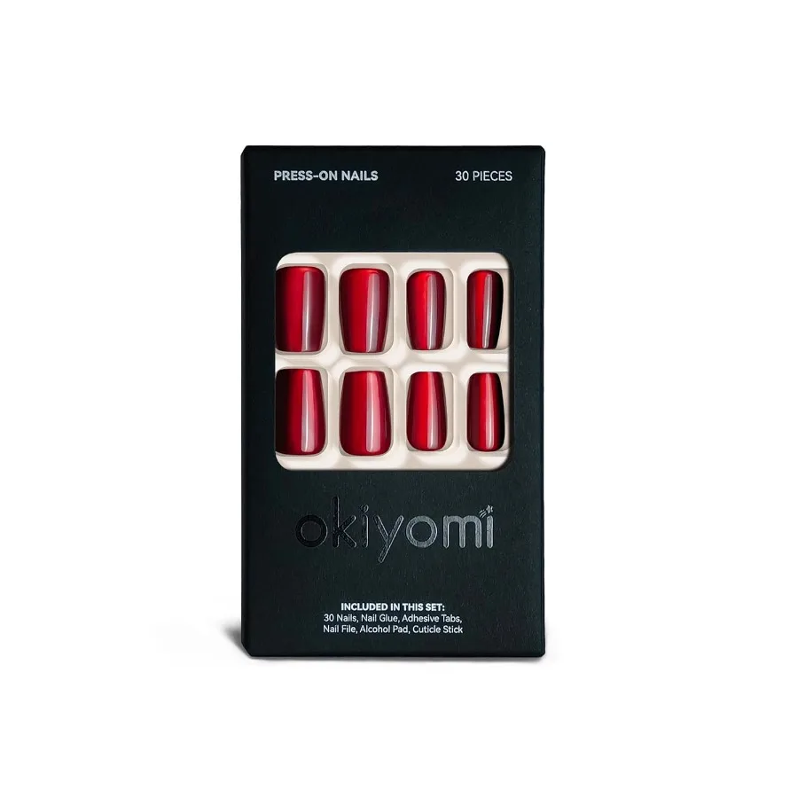 

True Ruby Red Press on Nails for Women with Magnetic Cherry Shimmer and UV Finish in Medium Coffin Shape Ideal for Daily Wear P