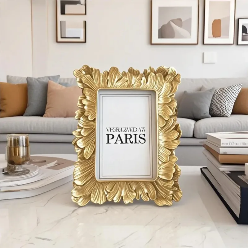 European Style Gold Feather Shaped Photo Frame Display Table Living Room Resin Retro Household American Style Picture FrameZI383
