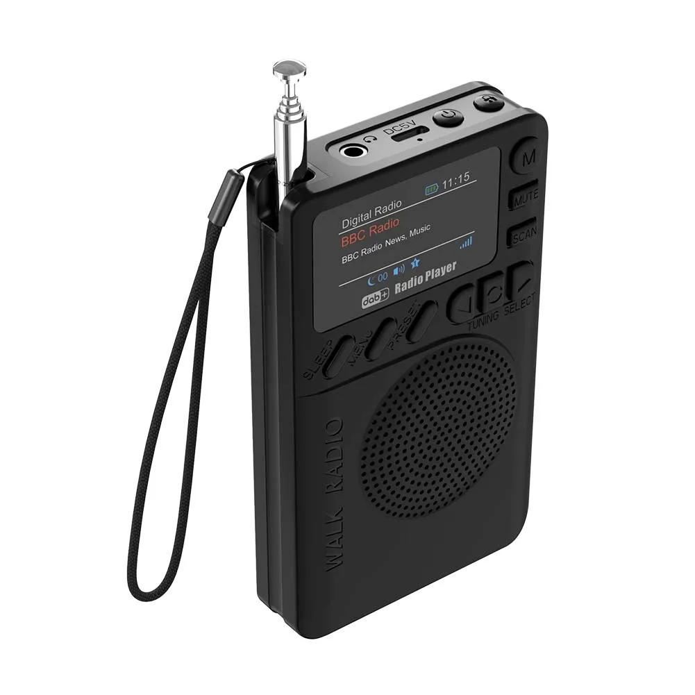 راديو رقمي صغير DAB FM مع مقبس سماعة الرأس ومكبر صوت محمول وراديو جيب بشاشة ملونة للتخييم في الهواء الطلق والمشي لمسافات طويلة