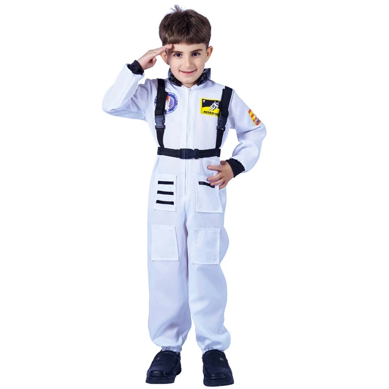 

Cute Children's Astronaut Costume With Cartoon Print Halloween Cosplay Space Aviation Costume Jumpsuit Stage Performance Gift