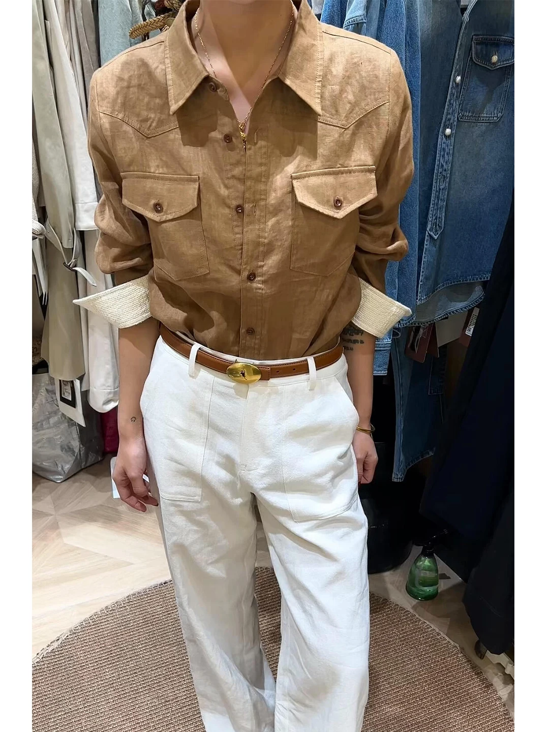 

Retro Fashion Linen Shirt Women's Spring New Loose Fit Shoulder Slimming Top High End Feeling Elegant Style Casual Wind