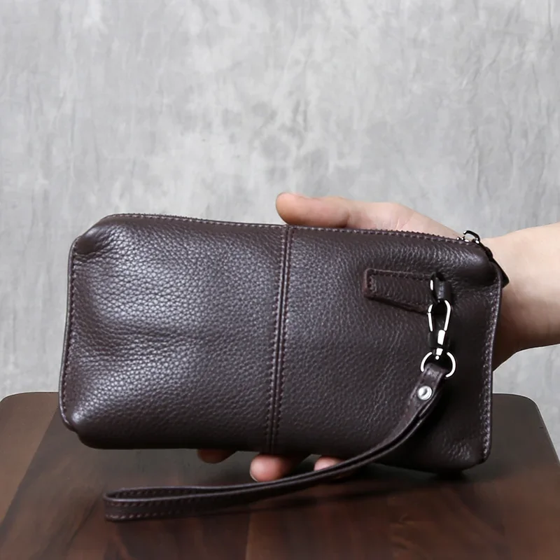 

Handbag Men's Leather Soft Leather High-End Long Zipper Multi-Card Wallet Leisure Retro First Layer Cowhide Mobile Wallet Tide