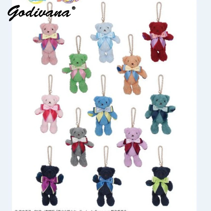 Japanese Style New Cute 13 Kinds Image Foot Embroidery Color Block Ribbon Plush Bear Doll Ornaments Women\'s Keyring Bag Charms