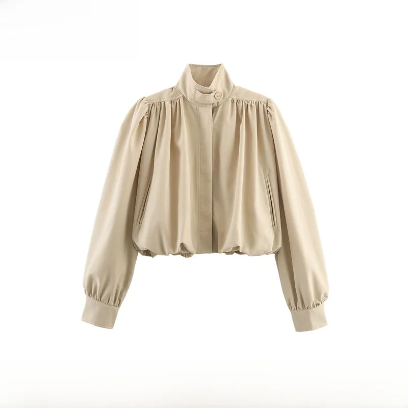 Early Autumn New Arrival Women's Fashion Slim Fit Pleated Jacket Outerwear Simple Stylish Polyester Fiber Short Coat