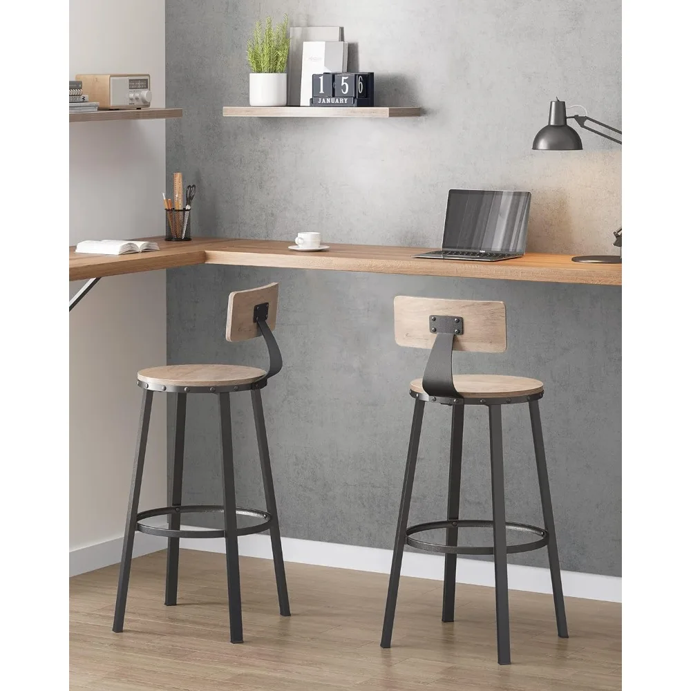 Bar Stools Set of 2, Bar Height Barstools with Back, Counter Stools Bar Chairs with Backrest, Steel Frame, Easy Assembly