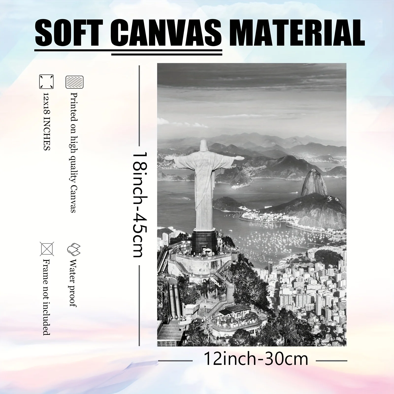 1pc Frameless Rio de Janeiro Christ the Redeemer Travel Poster Canvas Wall Art, 12x18 Inches - Vibrant Cityscape with Statue of