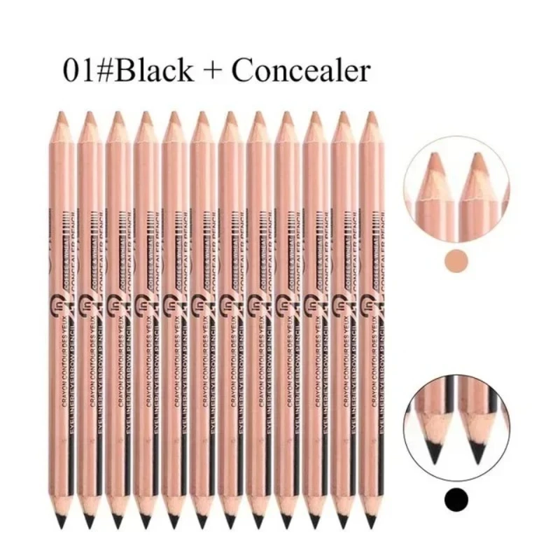 1 pçs lápis de sobrancelha preto de duas cabeças dupla utilização à prova dwaterproof água duradoura anti-círculos escuros corretivo caneta