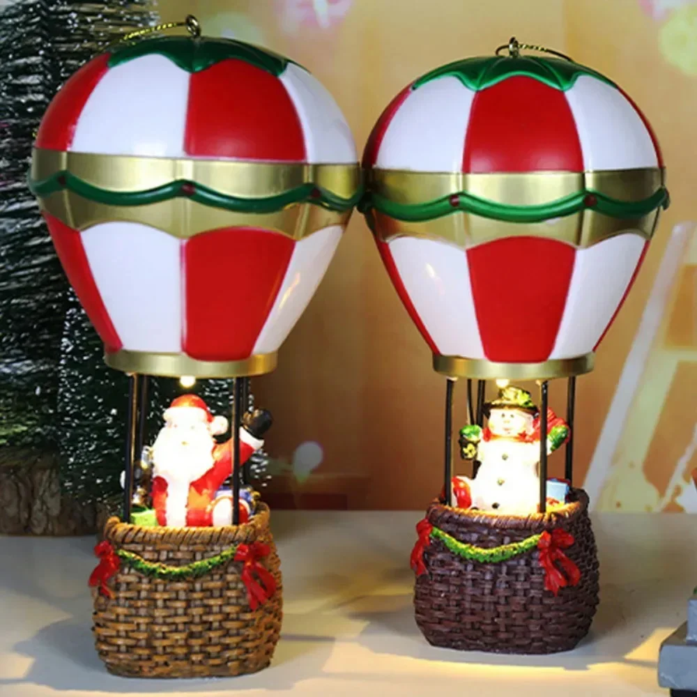 Snowman Santa Claus Hot Air Balloon with LED Light Christmas Decorations, Christmas Glowing Ornaments, New Year Xmas Tree Decor