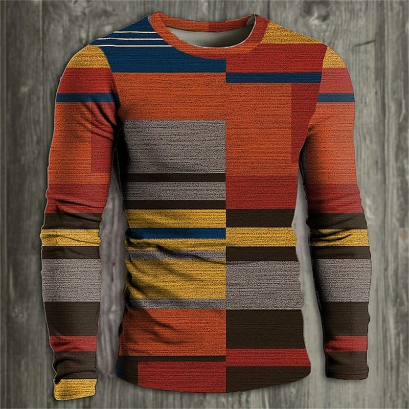 2026 New Fashionable Men's Asymmetrical Checkered Crew-Neck Long-Sleeve T-Shirt - Men's Casual Long-Sleeve Outdoor Sports Top