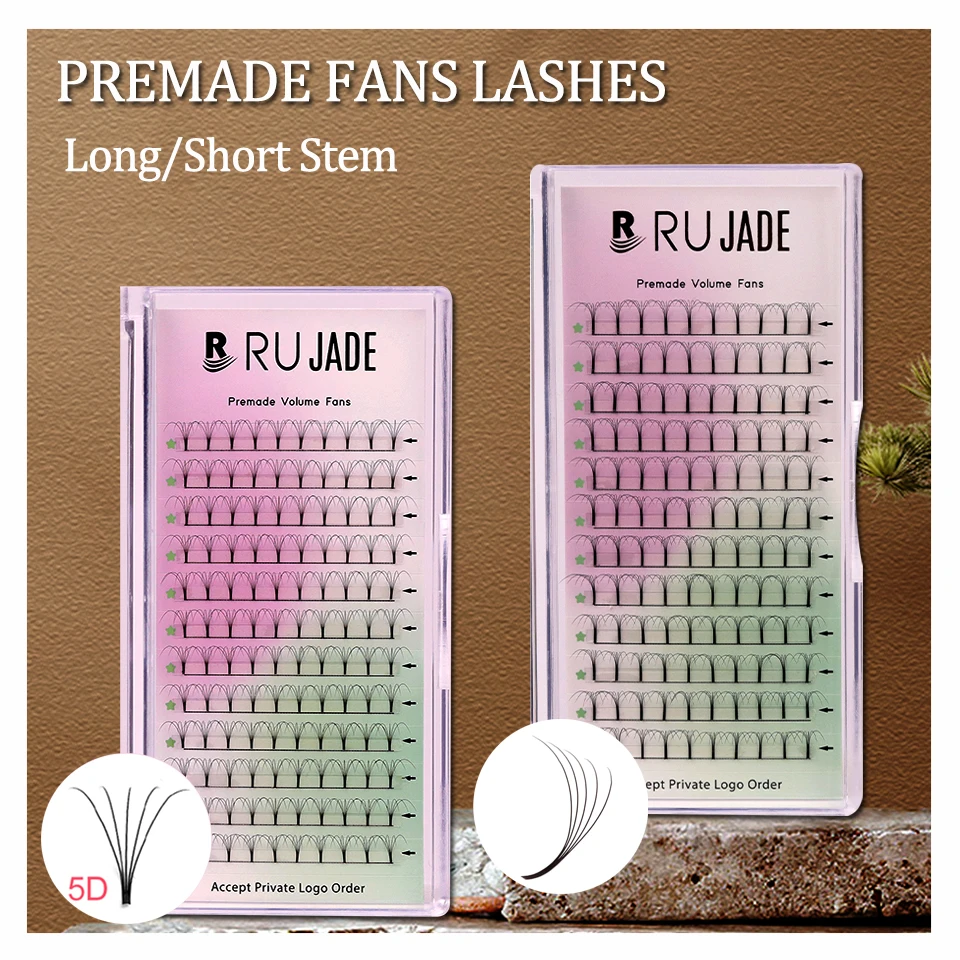 

RUJADE Premium Premade Volume Fans Short Stem Lashes 3D 4D 5D 6D Russian Volume Professional Eyelash Extensions Faux Mink Cilios