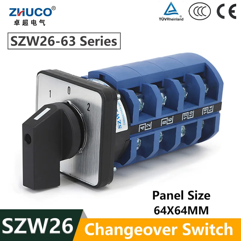 

ZHUCO SZW26/LW26-63 63A On-Off-On 1-0-2 Automatic Ganrator Change Over Switch Cam Switch 1-4 Phase D101.1 D202.2 D303.3 D404.4