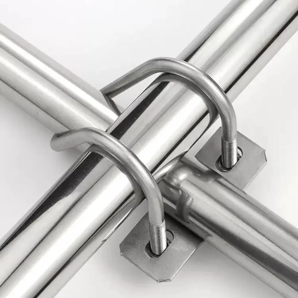 Durable Galvanized Double U Cross Clamp 20 25 32 40 50 M8 Steel Pipe Clamp Screw Connector U Bolt Clamp Tube Pipe Fixing