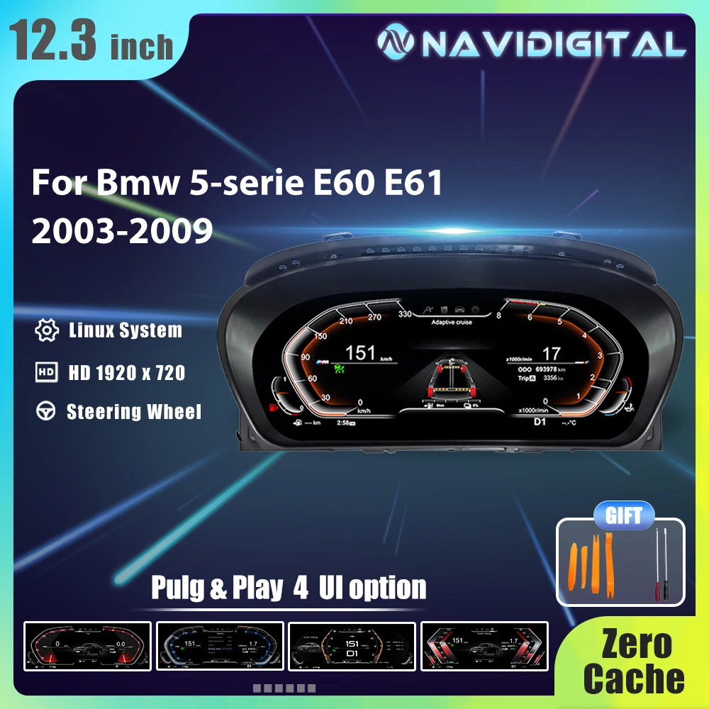 12.3 ''Digital Dashboard For BMW 5 Series E60 E61 E63 E64 2003-2009 Years Digital Cluster LCD Speedometer Virtual Cockpit Carplay Android Mirror