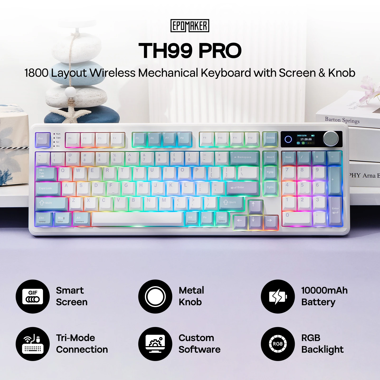 EPOMAKER TH99 PRO 96% ANSI 미국 레이아웃 핫스왑 유선/블루투스/2.4GHz 무선 기계식 키보드 10000mAh PC/Mac용