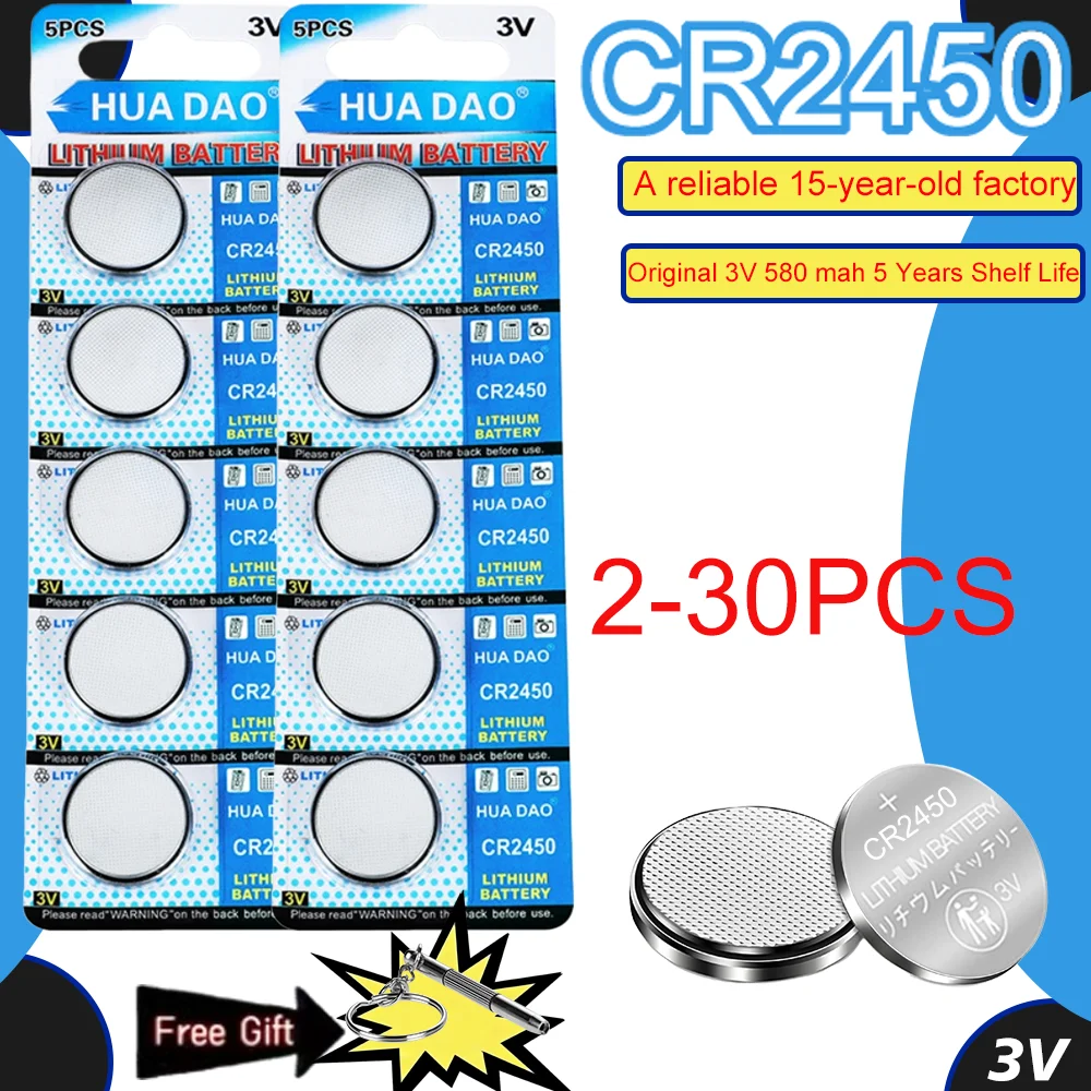 CR2450 3V Button Cell Batteries Lithium Battery DL2450 BR2450 LM2450 KCR5029 For Toy Car Key Remote Control Watch LED Light