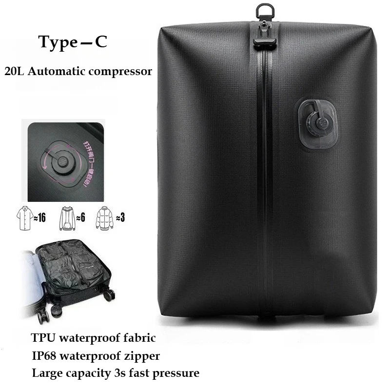 1PC Built-in Pump Vacuum Storage Bag, Reusable Travel Space Saver with USB-C Electric Pump for Carry-On Luggage Backpack