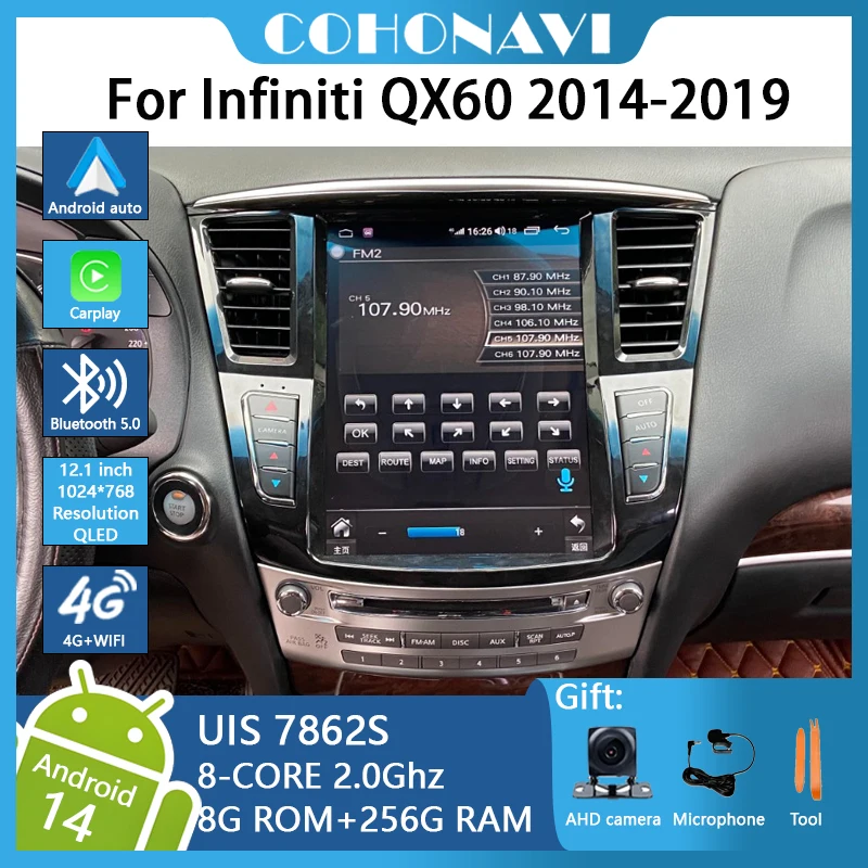 

12.1inch For Infiniti QX60 2014-2019 GPS Navigation Android14 Radio Video Player Carplay Android auto 8-core 8+256G 2.0Ghz