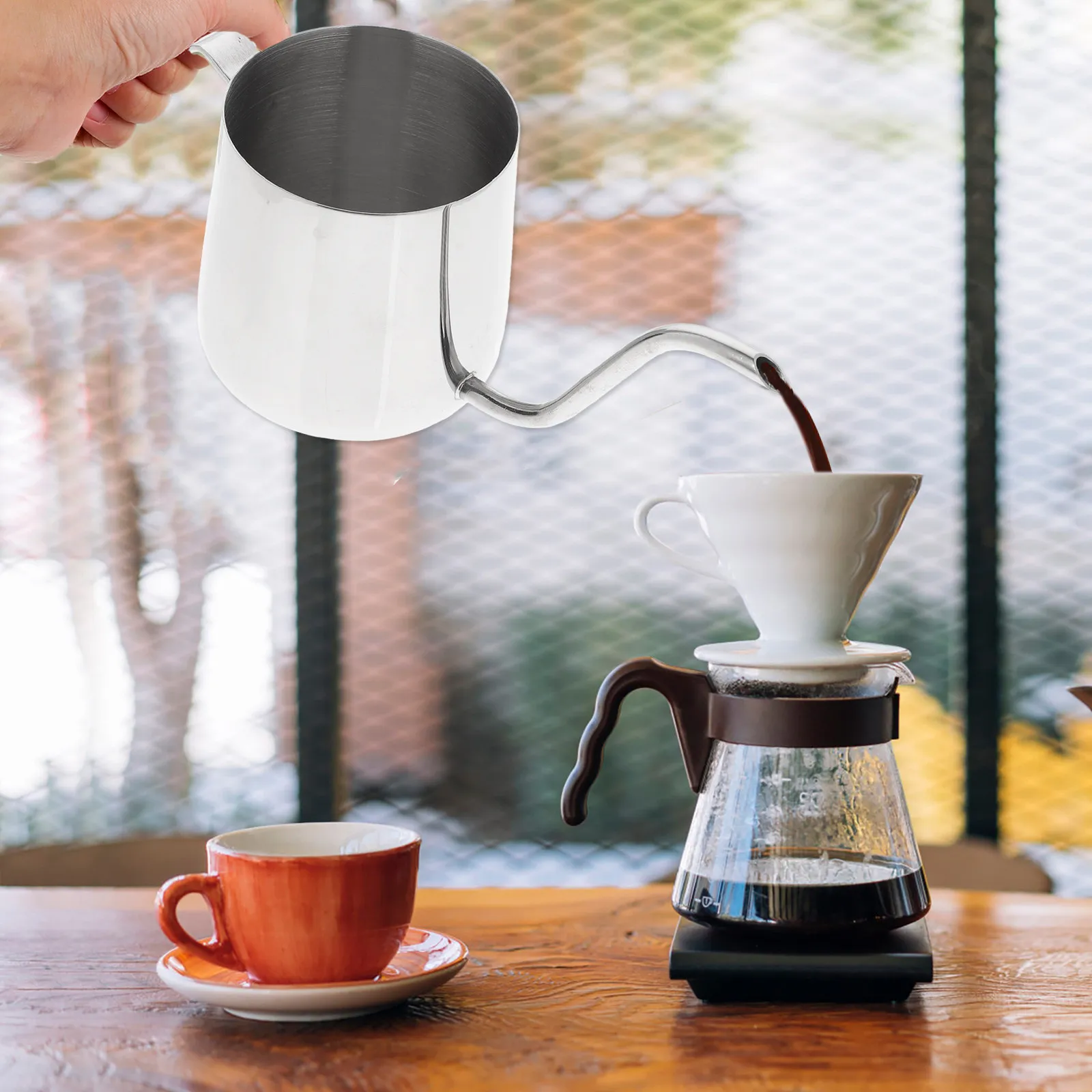 Tetera de acero inoxidable para café, con pico largo, mango ergonómico antideslizante, para el hogar, cocina, cafetería, casa de té