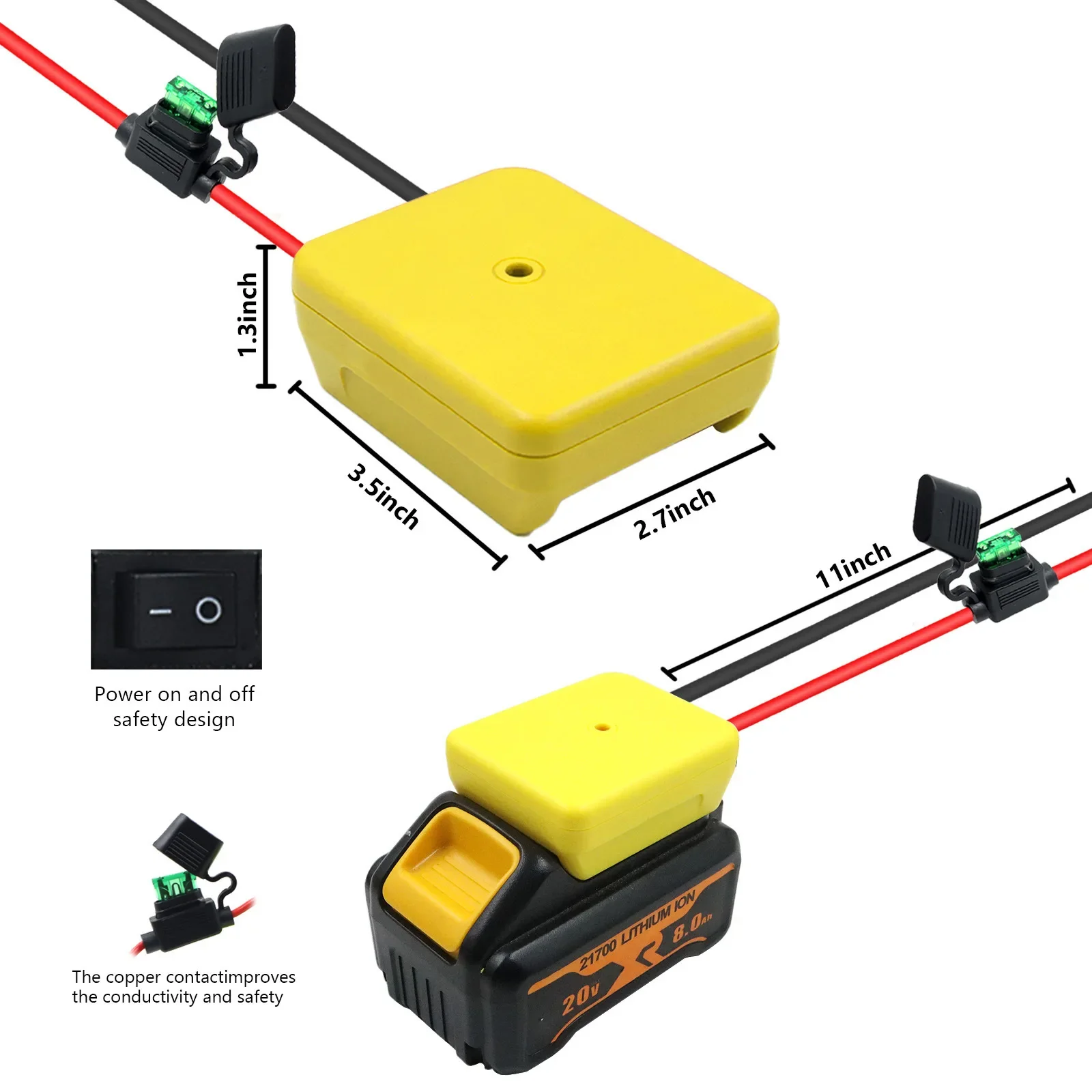 Złącze DIY do akumulatorów litowo-jonowych DeWalt 14,4 V-18 V Bezpiecznik 30 A Zasilacz zewnętrzny Połączenie adaptera Zasilacz zewnętrzny