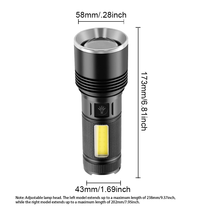 Rechargeable LED tactical flashlight, adjustable-focus flashlight, outdoor and household emergency lighting.