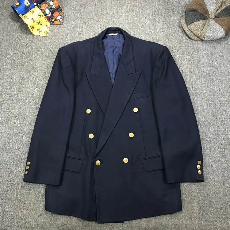 Vintage Japanese Business Style  Thin Double Row Buttons Casual Wool Blend Coat for Men And Women Commute Casual