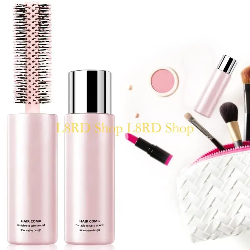 L8RD Portable Round Hair Styling Brush With Soft Silicone Bristles For Travel Friendly Hair Care