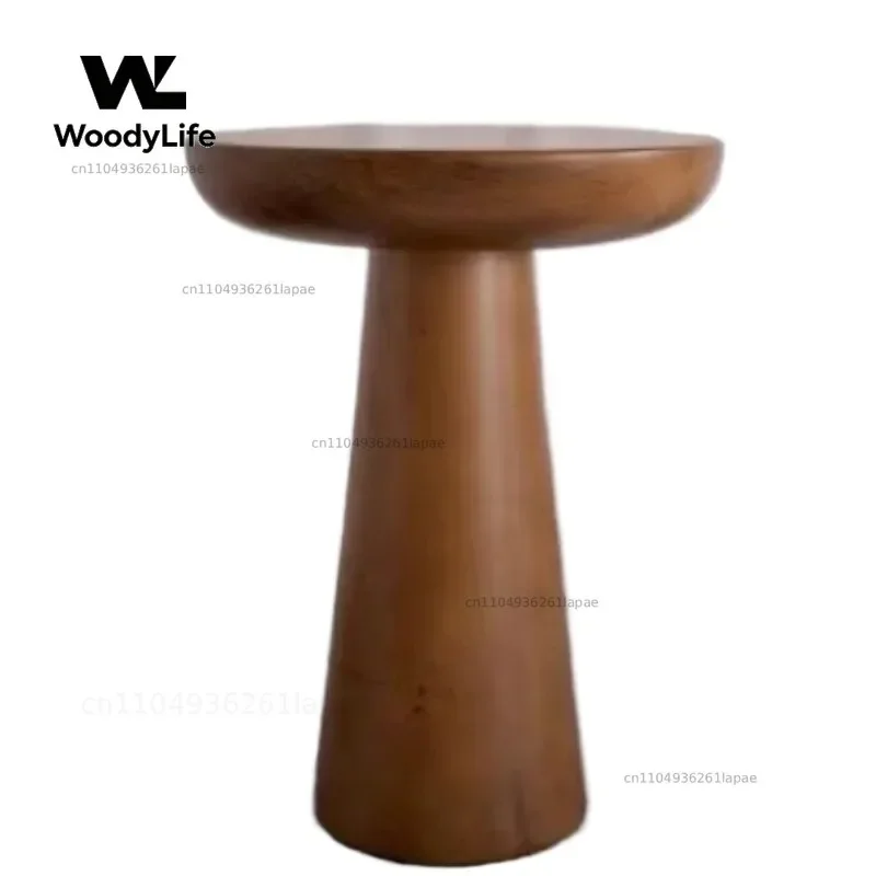 Retro Solid Wood Side Table Modern Round End Tables for Living Room Natural Sofa Accent Table Handcrafted Coffee Table Stool