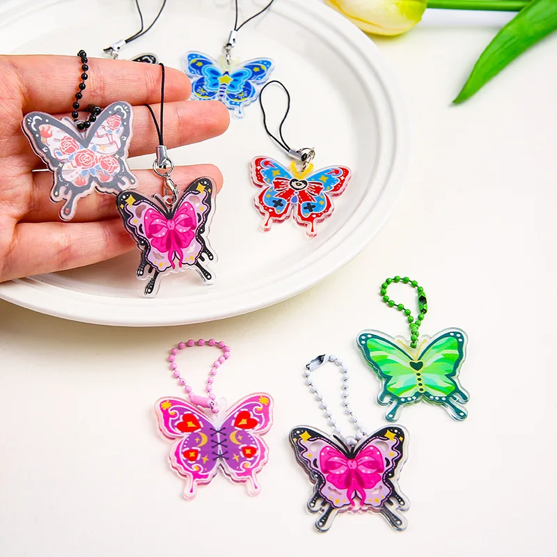 Wholesale 50pcs/set Butterfly Pendant Phone Lanyard Cellphone Case Strap For Girls Fashion Phone Chains Car Keychain