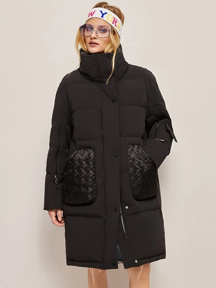 Winter Woven Knitted Oversized Down Coats Long Duck Down Coats Thicker Warm Fluffy Down Coat Female Fashion Down Parkas wy1114