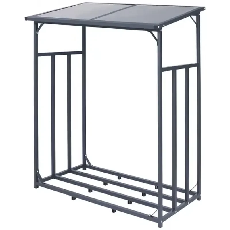 Metal Firewood Log Storage Rack Outdoor Large Capacity Black Large Outdoor Firewood Log Rack with Roof