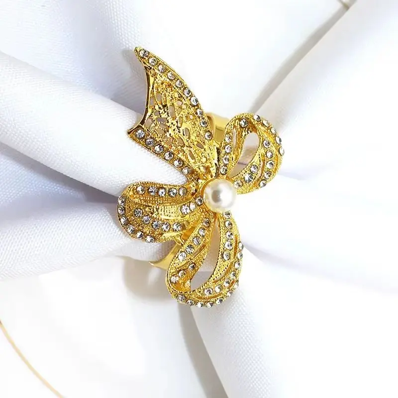 

6PCS High end restaurant bow Napkin rings Metal napkin holder, Table decoration and accessories Wedding Napkin Ring