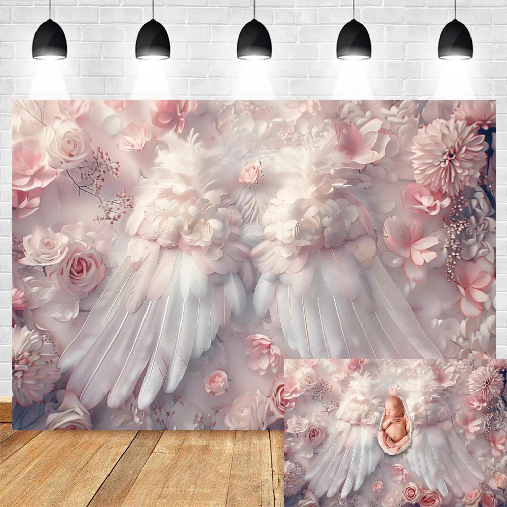 Newborn Baby Shower Photography Backdrop Wings Flowers Scene Baby Art Portrait Photographic Background Photozone Studio Props