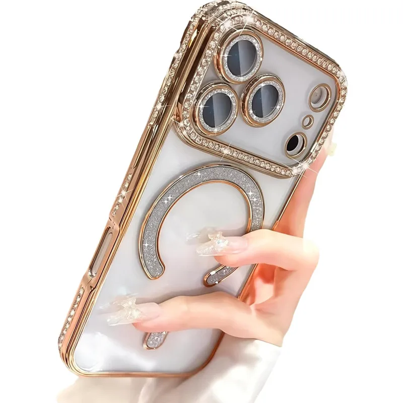 Luxuriöse Diamant-Magnet-Hülle für MagSafe iPhone 17 Air 16 E 15 14 13 Pro Max Plus 17Air 17Pro 16E MagSafe Damen Mädchen Softcover