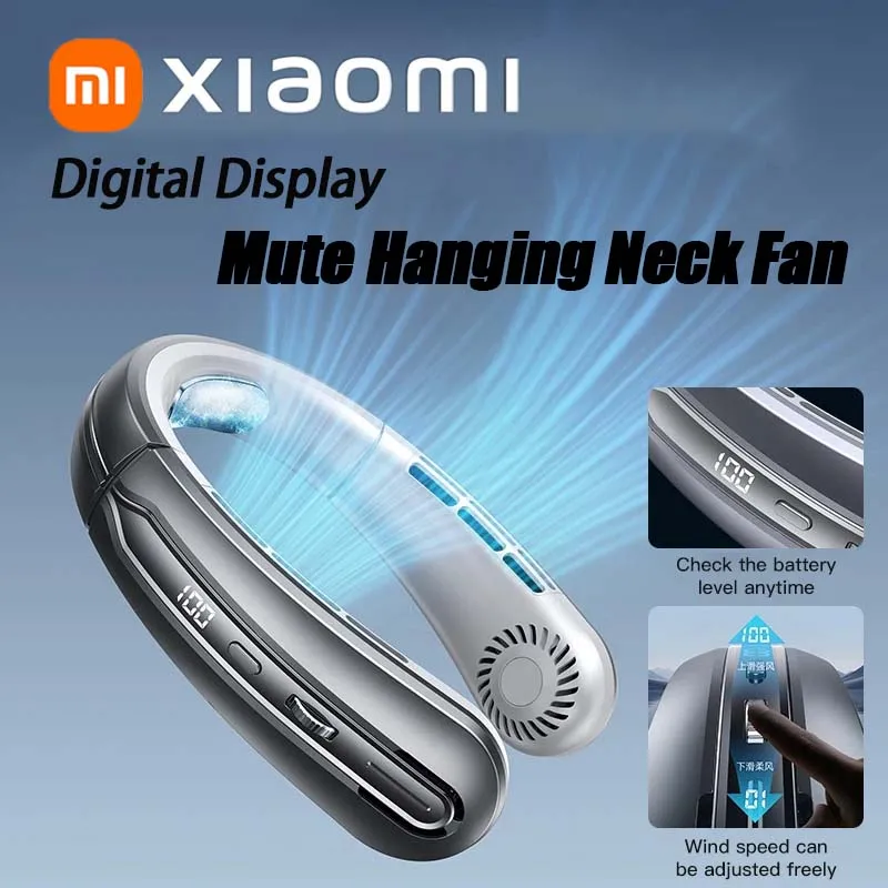 Xiaomi MIJIA 8000mAh USB Hanging Neck Fan Portable Bladeless Mini Rechargeable Mute LED Digital Display Electric Fans Air Cooler