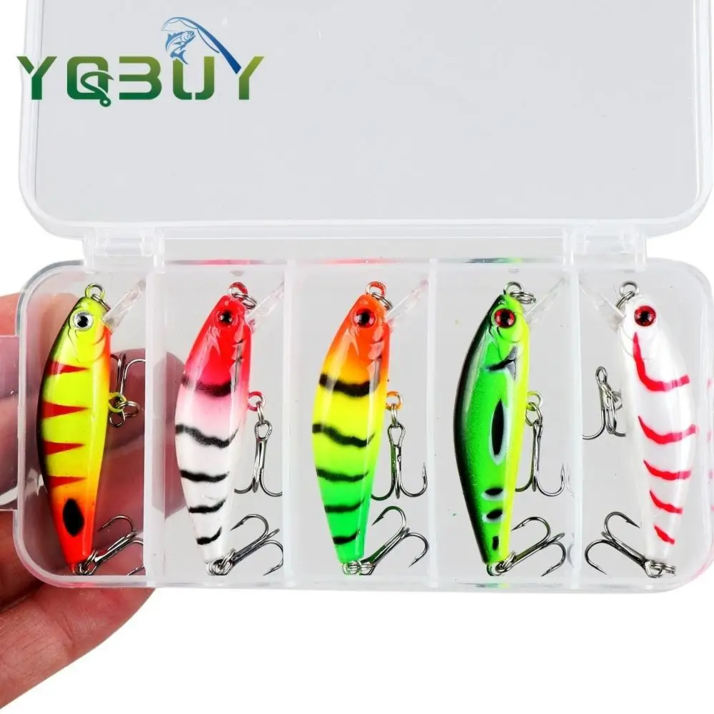 5pcs Boxxed 6.5g/5cm Fishing Lure Sinking Minnow Lure Hard Bait Fishing Gear 3D Eyes With 2 Trible Hook